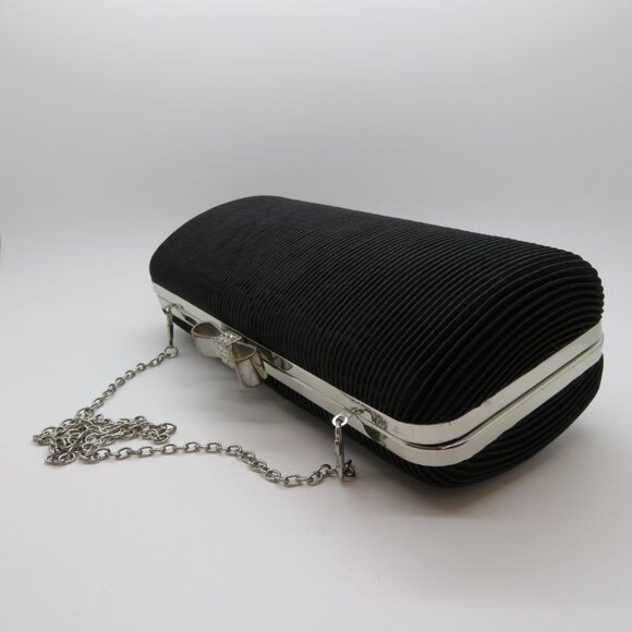 Women Clutch Ornate Clasp Chain Strap Atmosphere Black Fabric Purse Bag Evening - Picture 5 of 12